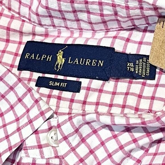 Ralph Lauren Shirt Mens 2XL Pink Slim Fit Button Up Check Lightweight Flannel - Picture 5 of 7
